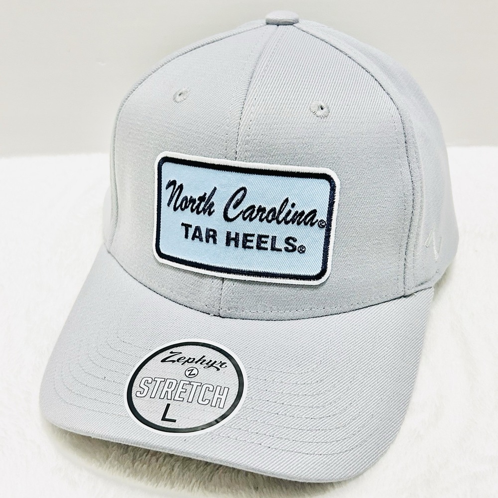 Zephyr North Carolina Tar Heels Script Hat Cap Stretch Flex Large Light Gray